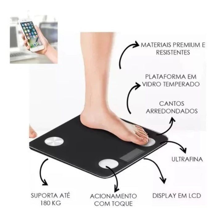 BALANCA DIGITAL BIOIMPEDANCIA COM BLUETOOTH APLICATIVO ANALISADOR GORDURA IMC CO