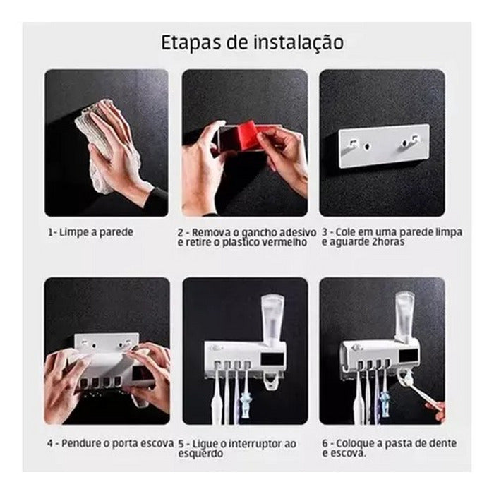 DISPENSADOR DE ESCOVA E PASTA DE DENTE COM ESTERILIZADOR UV DUPLA FACE BBG10437