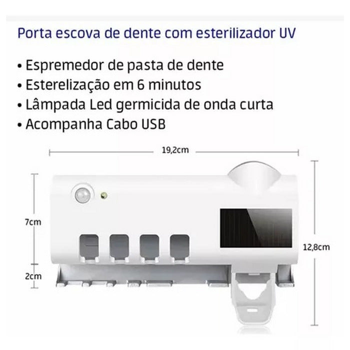 DISPENSADOR DE ESCOVA E PASTA DE DENTE COM ESTERILIZADOR UV DUPLA FACE BBG10437