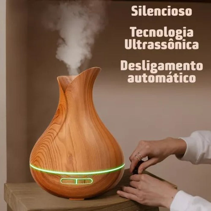 UMIDIFICADOR E DIFUSOR DE AROMAS ULTRASSONICO BIVOLT 400ML ELEGANTE ALTA CAPACID