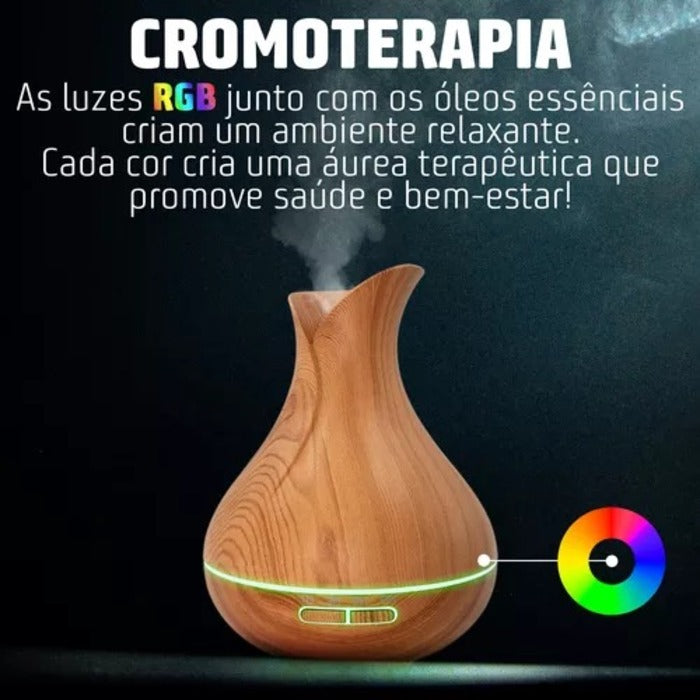 UMIDIFICADOR E DIFUSOR DE AROMAS ULTRASSONICO BIVOLT 400ML ELEGANTE ALTA CAPACID