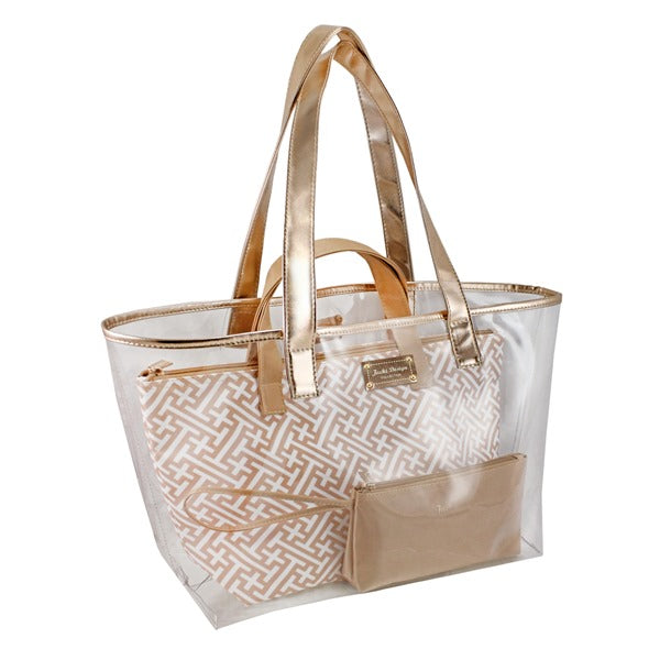 Bolsa Transparente com 3 Peças Diamantes Jacki Design - Dourado (ABC17382-DO)