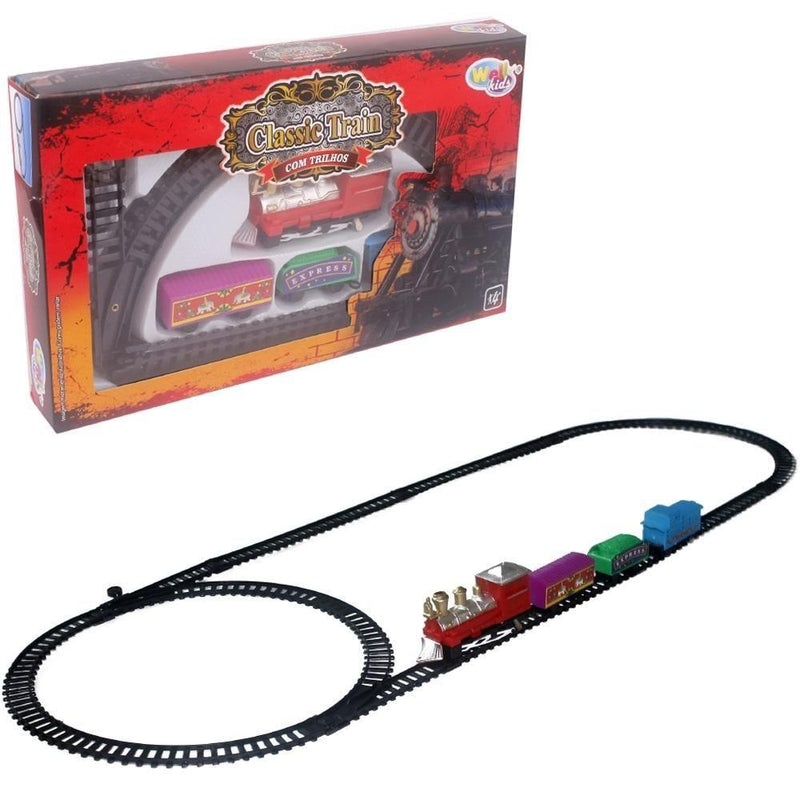 TRENZINHO CLÁSSICO LOCOMOTIVA TREM VAGOES MUDA DE PISTA TRILHO INFANTIL FERRORA