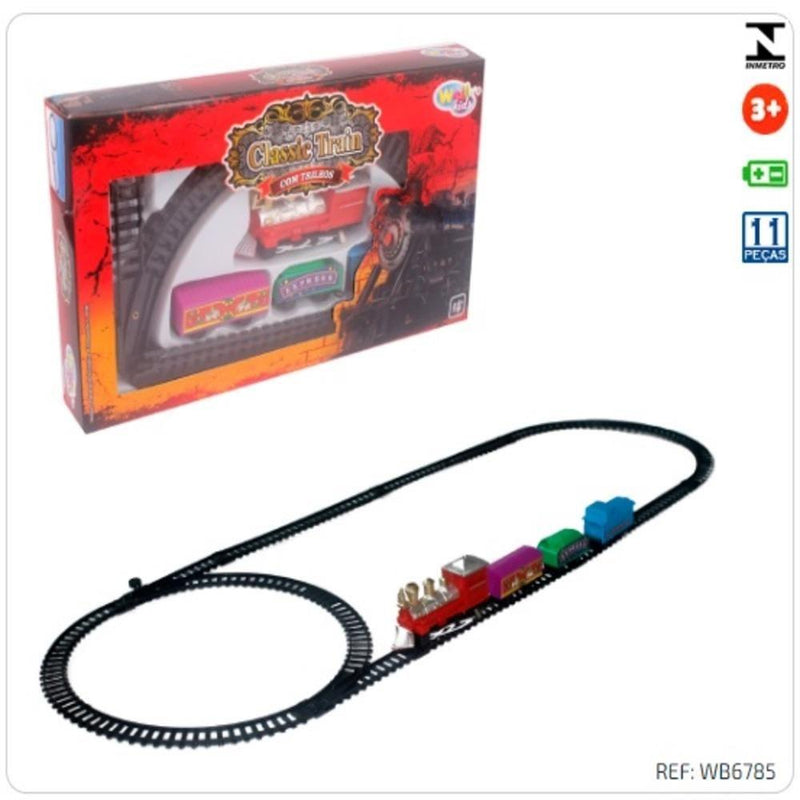 TRENZINHO CLÁSSICO LOCOMOTIVA TREM VAGOES MUDA DE PISTA TRILHO INFANTIL FERRORA